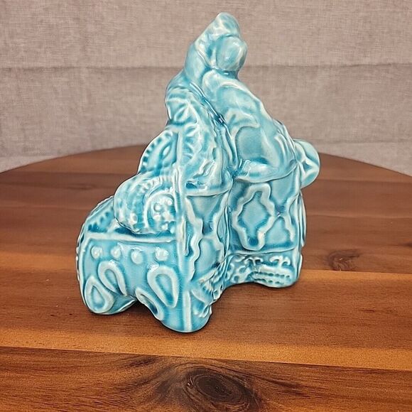 Ceramic Blue & White Decorative 2 Elephants‎ With Raised Trunks 6.5 " Figurine - Picture 7 of 9